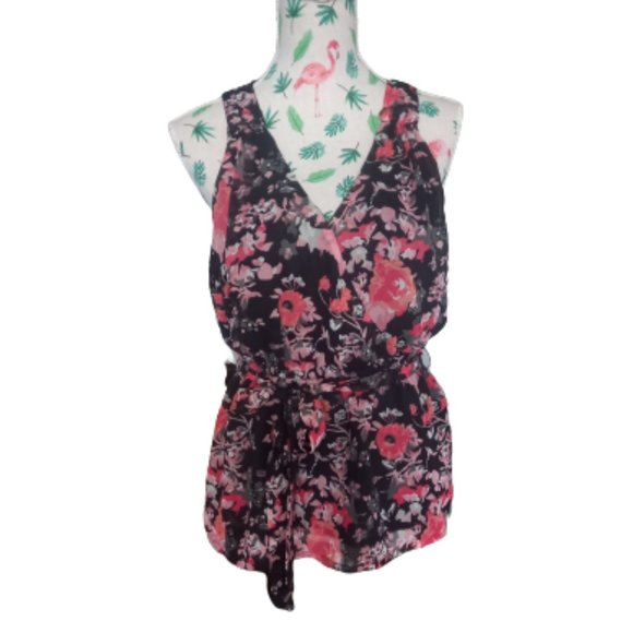 Jeanswest Tops - Jeanswest faux wrap floral top with elastic waist and tie (Size 12)